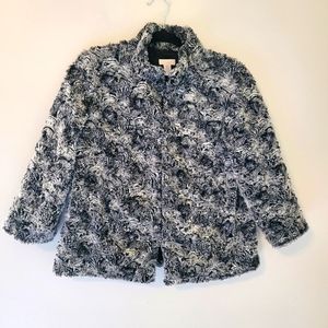 Chico's Black and White Faux Fur Jacket 3/4 Sleeve
